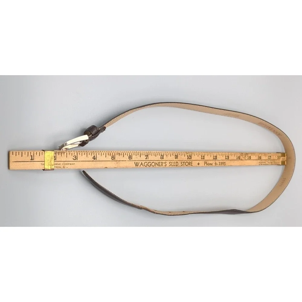 VTG Ann Taylor Dark Brown Leather Belt With Silver Cone Buckle Slim Italy Small‎